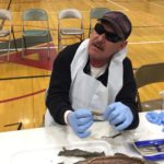 CCB student John did dissections before losing his sight. Here he Shows the shark's lung