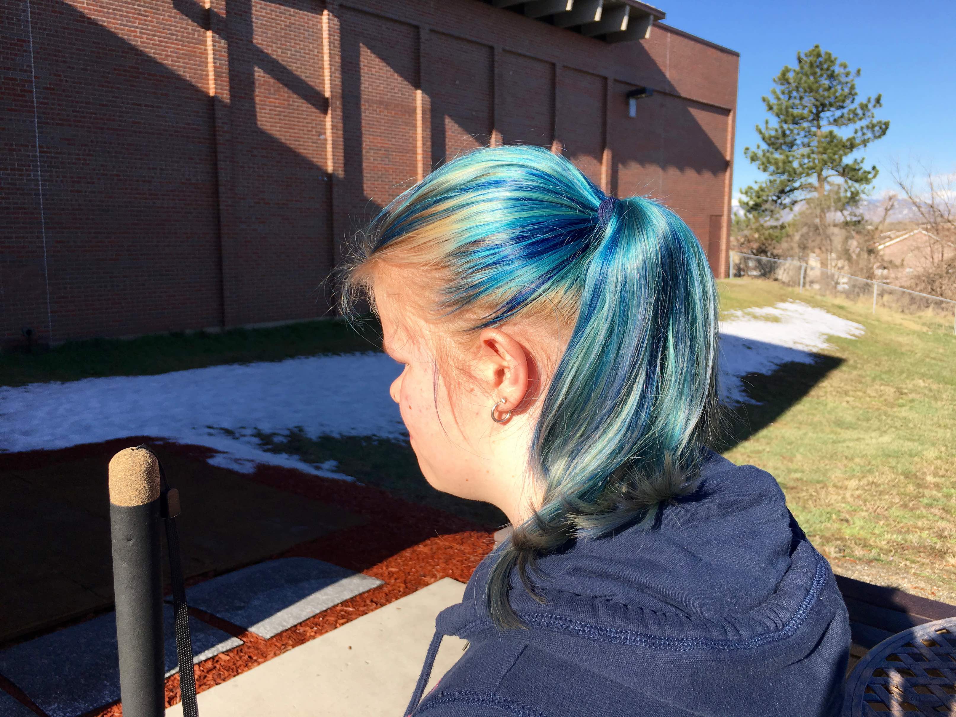 Close-up of Vika's Blue hair