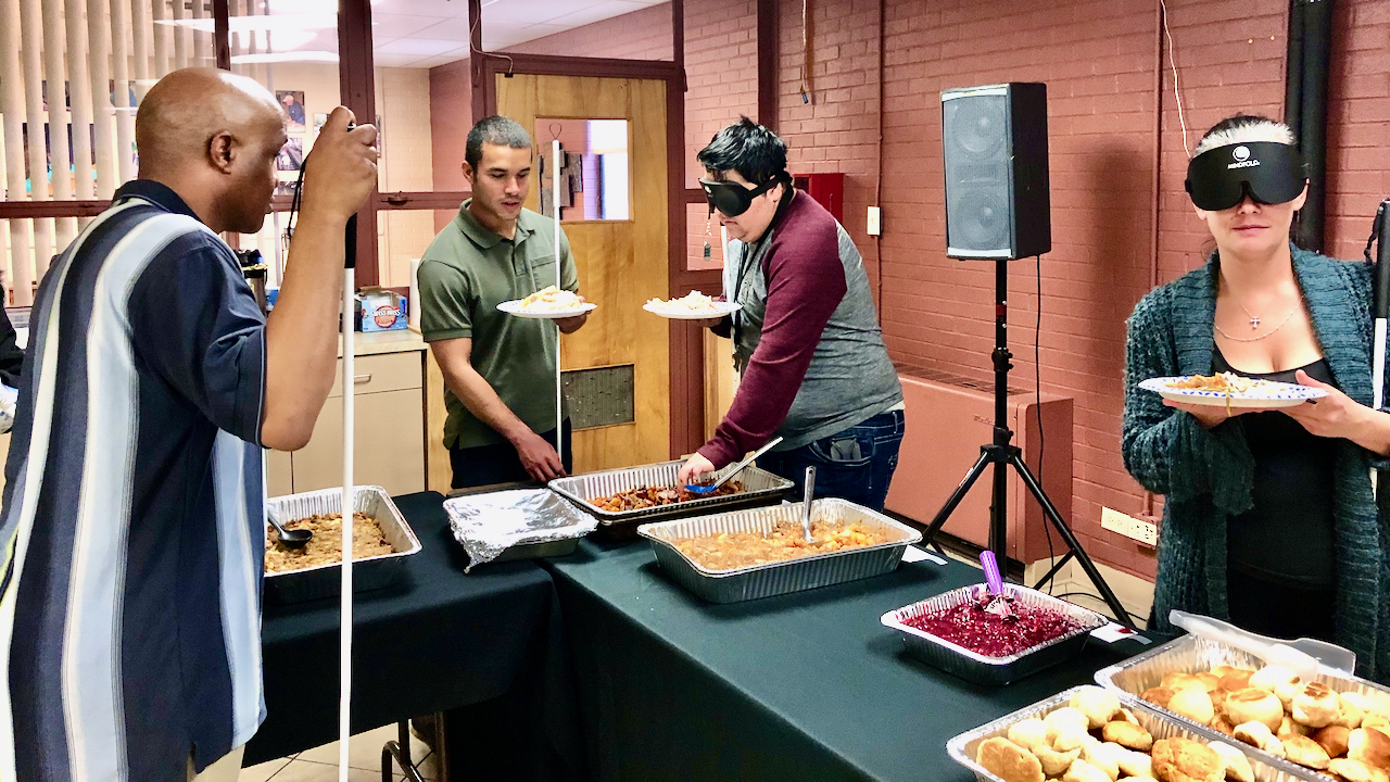 Extended serving line during Thanksgiving feast