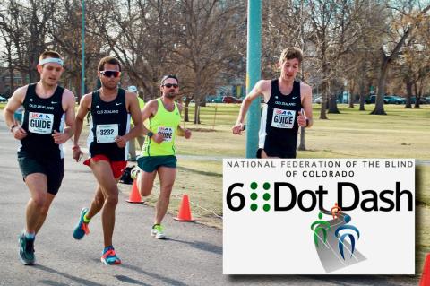 Four runners with the NFBCO 6 Dot Dash Logo in the lower-right corner