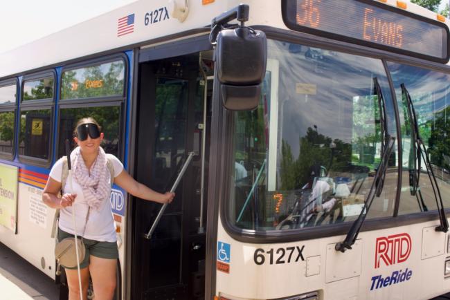 Christina getting on the bus