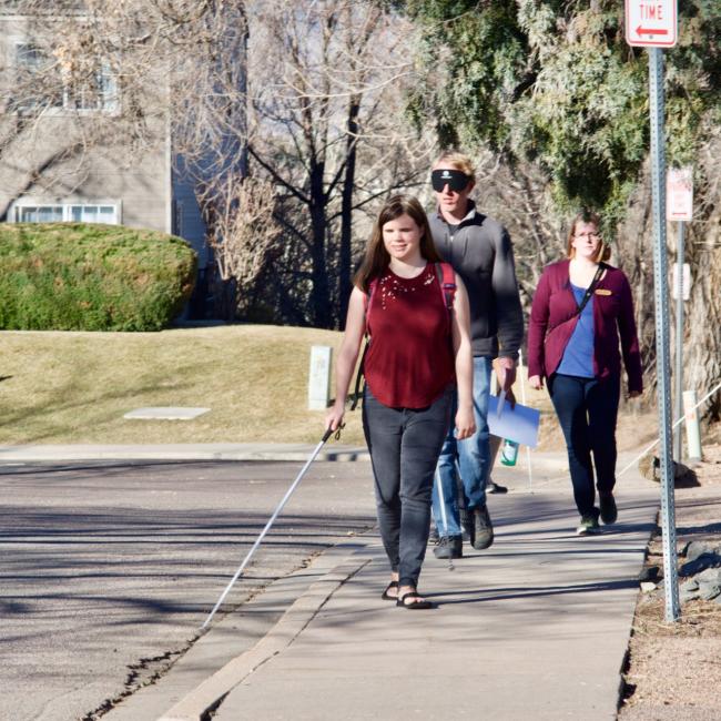 Kyra and Trevor walking to the pond for Birding by Ear Class