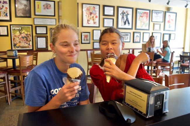 Summer students Marie and Amanda enjoying ice cream cones