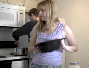 Students cooking in an apartment kitchen