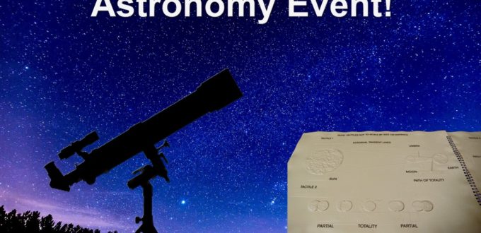 Astronomy Event - Telescope and tactile graphics in front of a star filled night sky