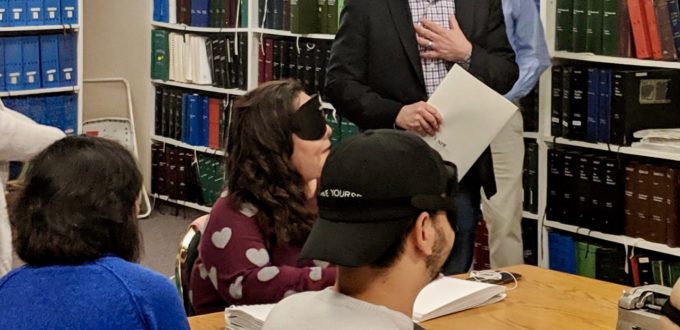 Rep. Jason Crow visits with CCB Braille Class