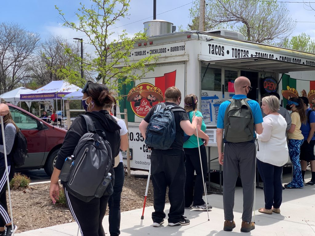 Students around the taco truck on Vax Day